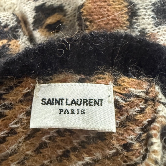 SAINT LAURENT PARIS Rare Leopard Cropped Tie Reversible Wool Mohair Sweater L - Picture 5 of 8